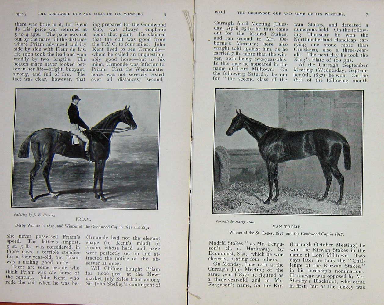 Original Old Antique Print 1911 Goodwood Horse Racing Cup Priam Tromp Vauban