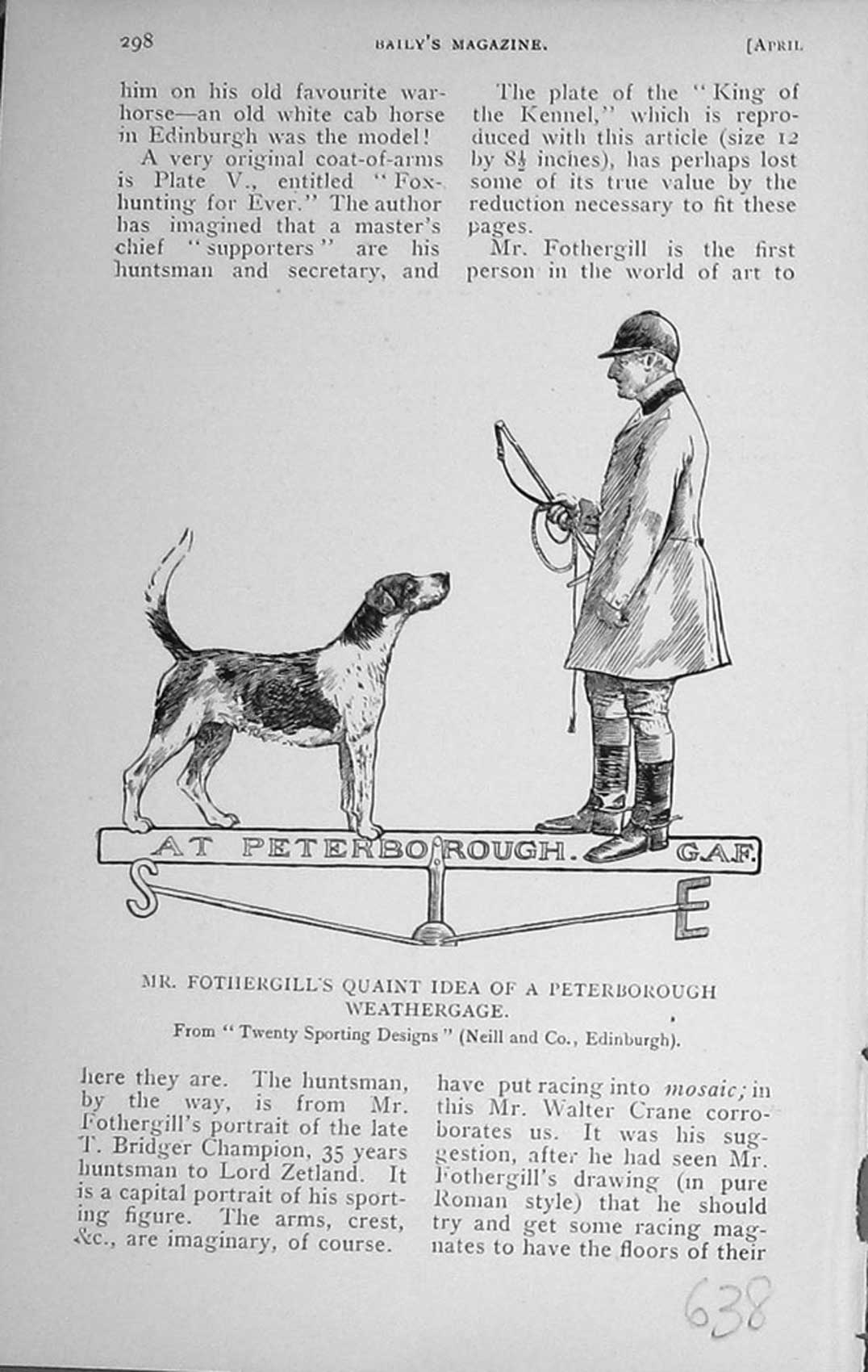 Original Old Antique Print 1911 Mr Fothergill Peterborough Hunting Hound Dog