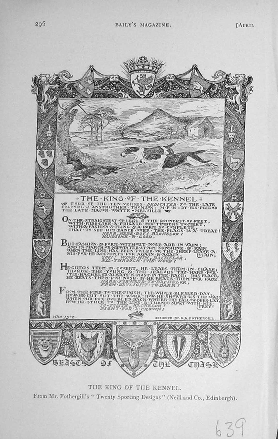Original Old Antique Print 1911 Poem The King The Kennel Hunting Dogs 20th