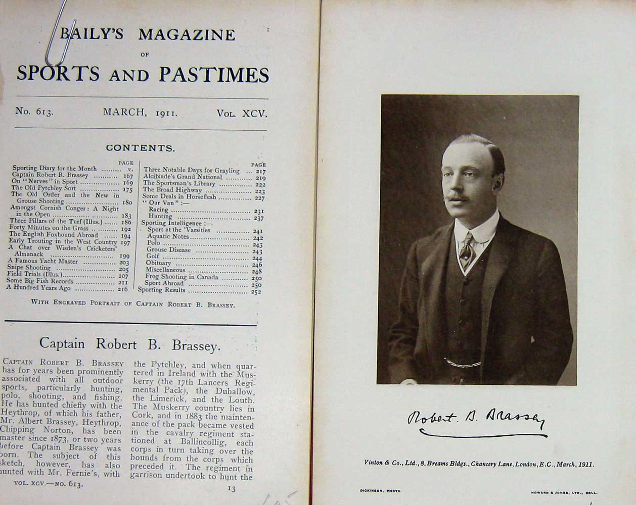 Original Old Antique Print 1911 Portrait Captain Robert B. Brassey Sport 20th