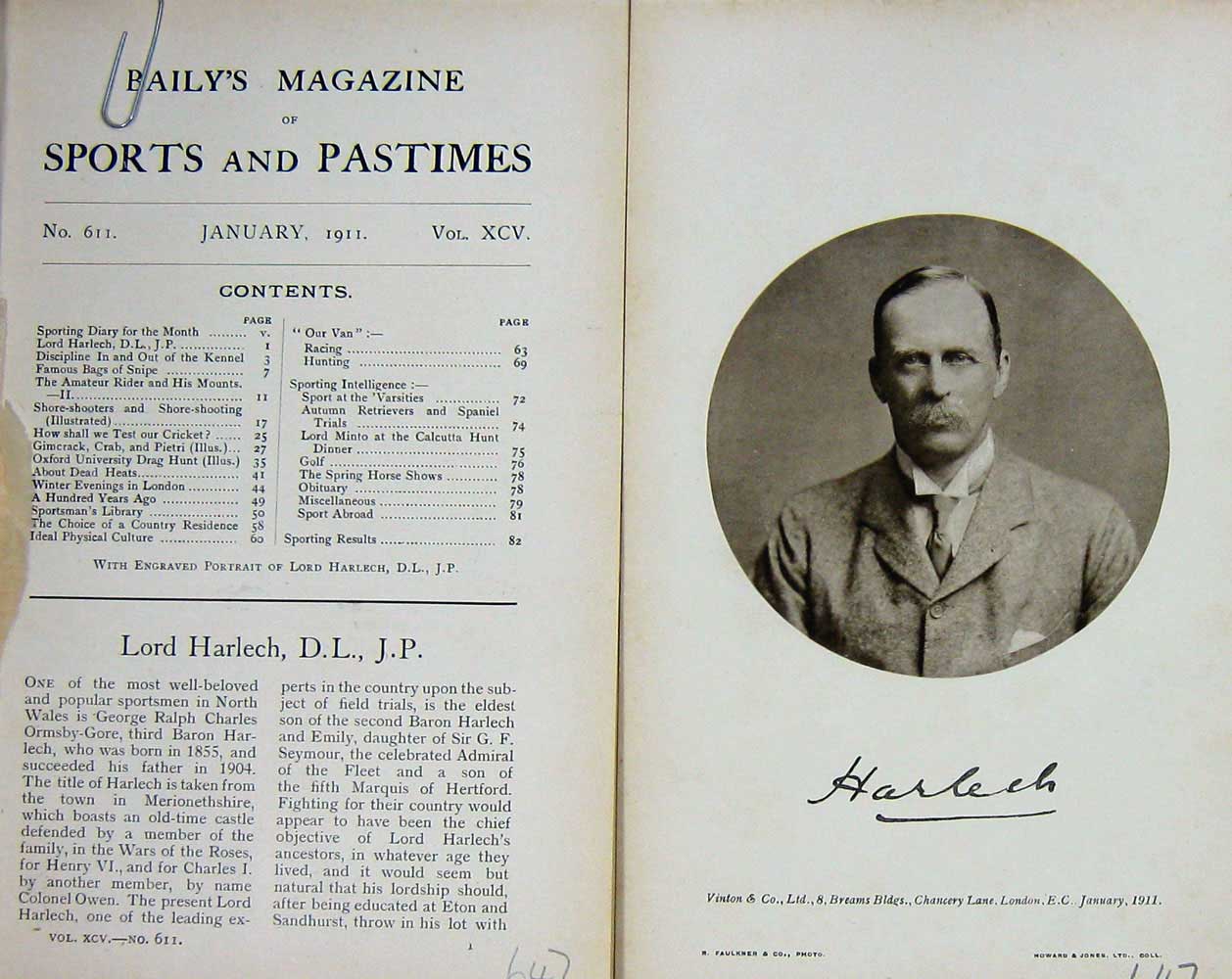 Original Old Antique Print 1911 Portrait Lord Harlech George Orsmby-Gore 20th