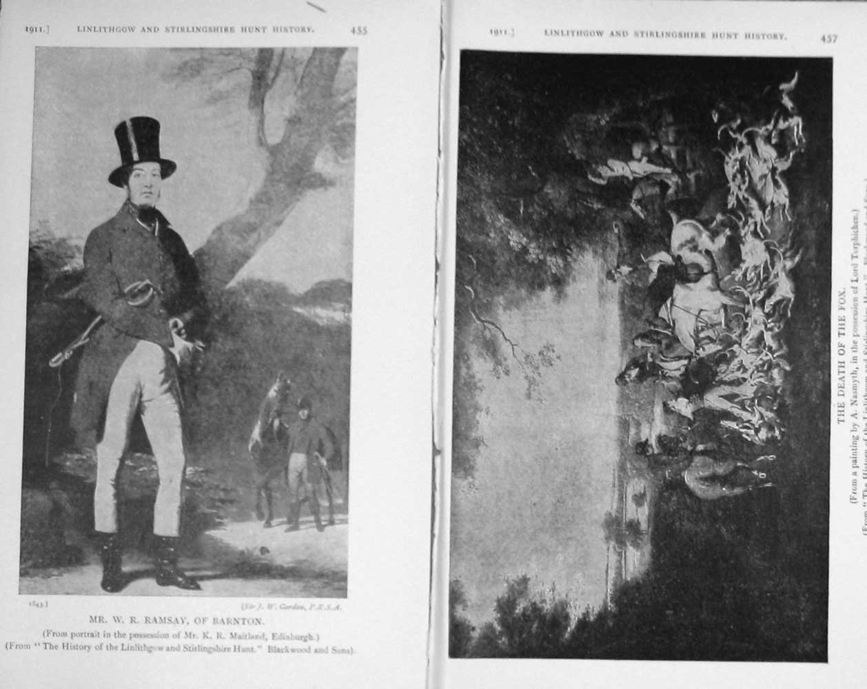 Original Old Antique Print 1911 Portrait Mr Ramsay Barnton Fox Hunting 20th