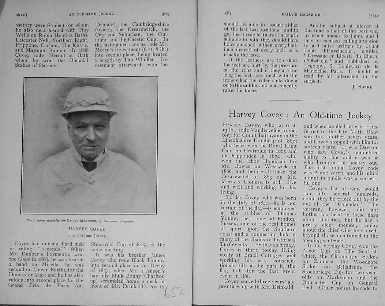 Original Old Antique Print 1911 Portrait Harvey Covey Jockey Sport 20th Century