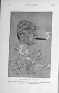 Original Old Antique Print 1912 Caricature Horse Man Smoking Sport 20th Century