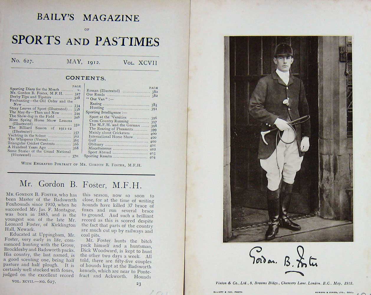Original Old Antique Print 1912 Portrait Mr Gordon B. Foster Badsworth 20th