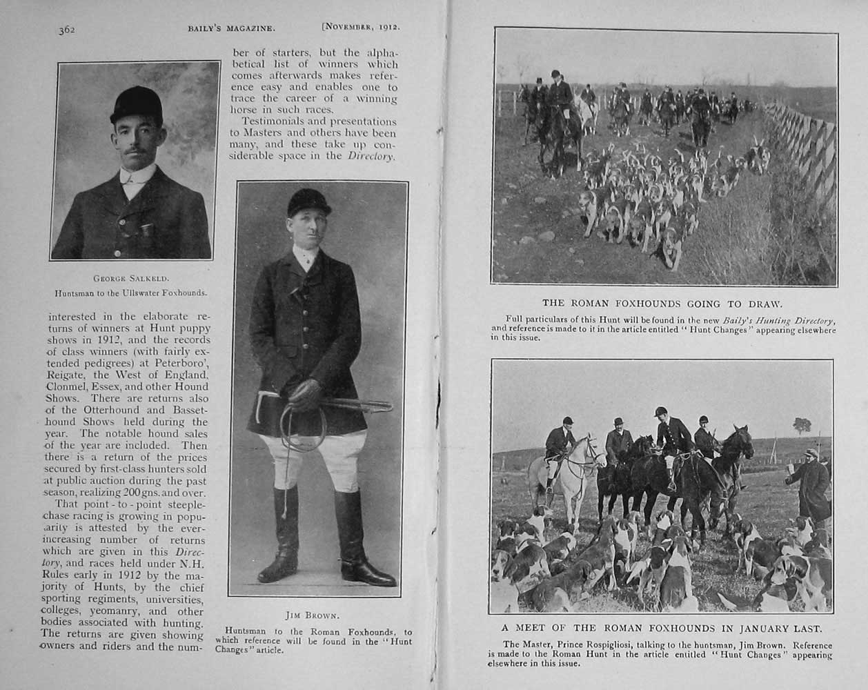 Old Antique Print 1912 Hunting Sigantures Harriers Brown Salkeld Hounds 20th