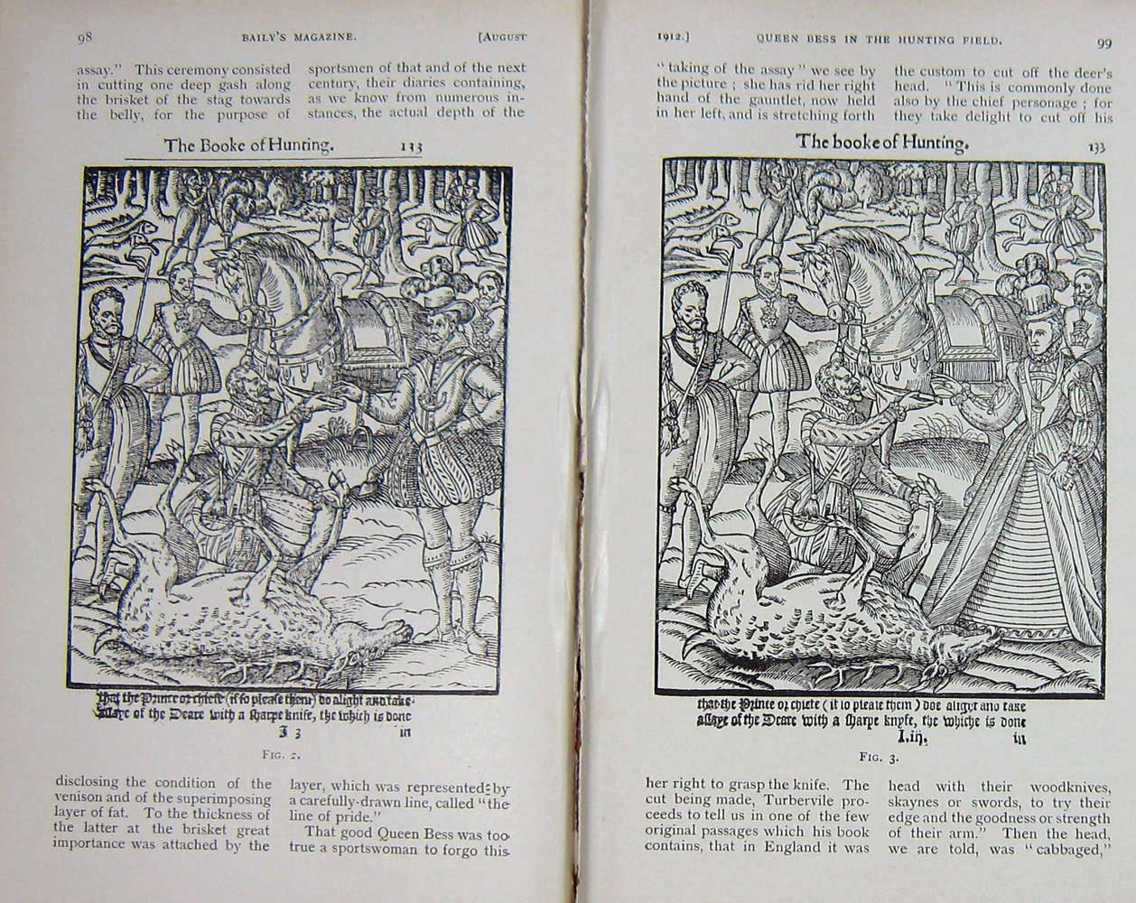 Original Old Antique Print 1912 Queen Bess Hunting Horse Stag Sport 20th