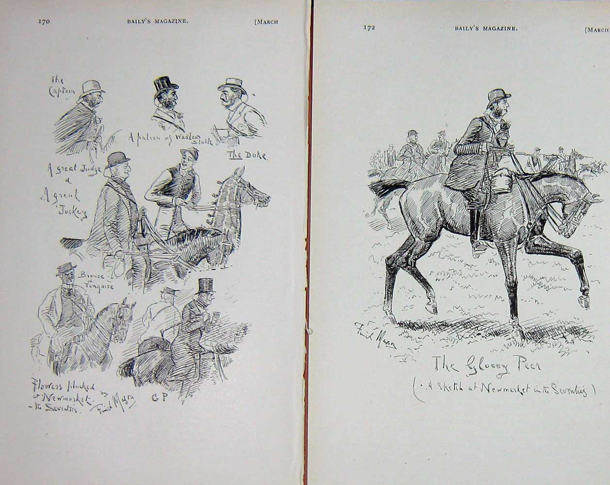 Original Old Antique Print 1912 Sketch Horse Racing Newmarket Jockeys 20th