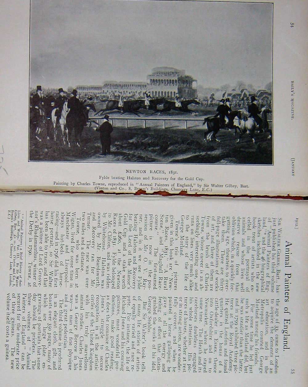 Original Old Antique Print 1912 Photograph Newton Racing Horses Flyde Halston