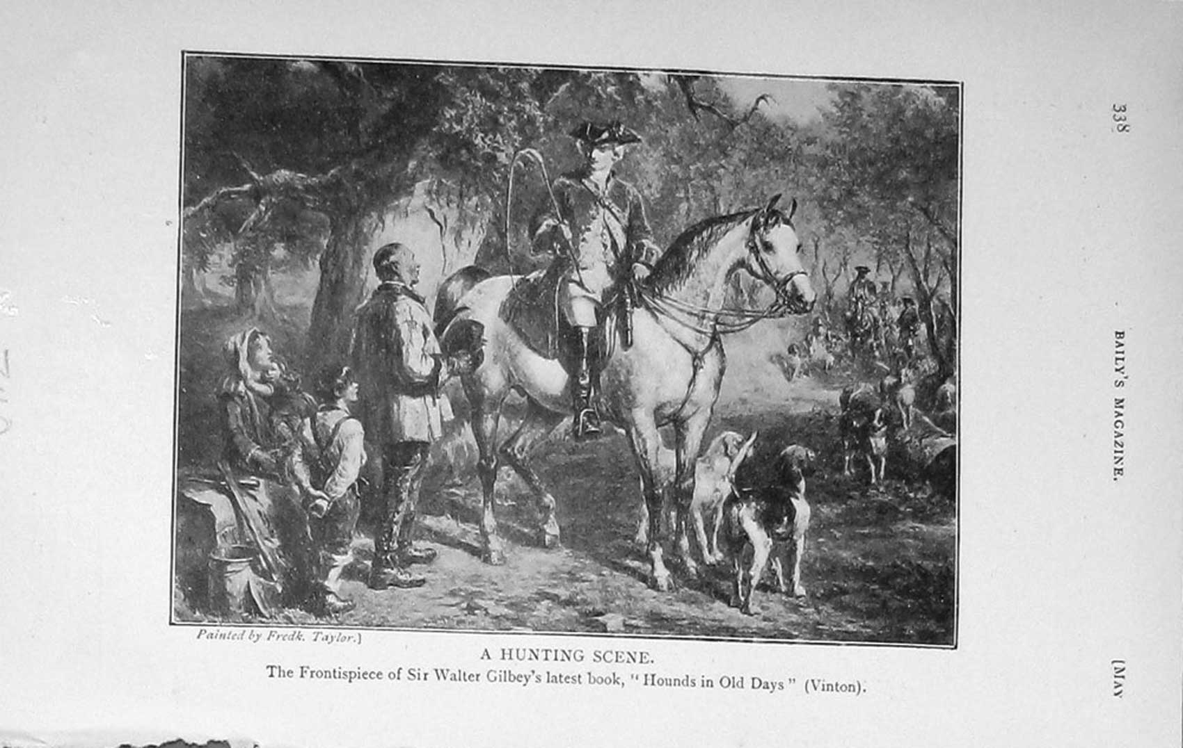 Original Old Antique Print 1913 Hunting Scene Horses Hounds Dogs 20th Century