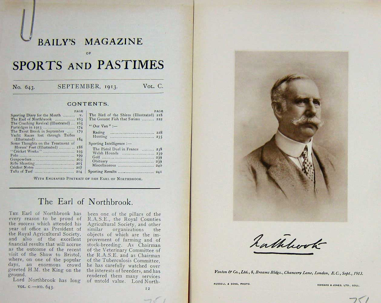 Original Old Antique Print 1913 Portrait Earl Northbrook Photograph 20th