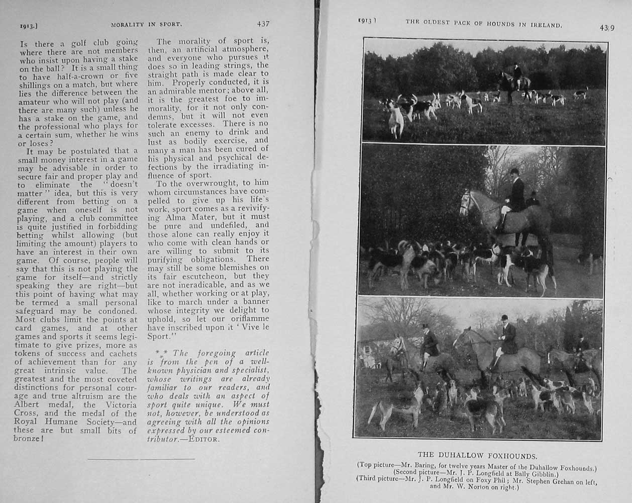 Original Old Antique Print 1913 Photograph Duhallow Foxhounds Hunting Horses