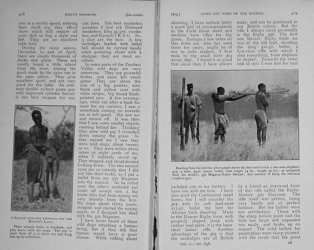 Old Antique Print 1913 Photograph Zambesi Baboon Monkey Natives Hunting 20th