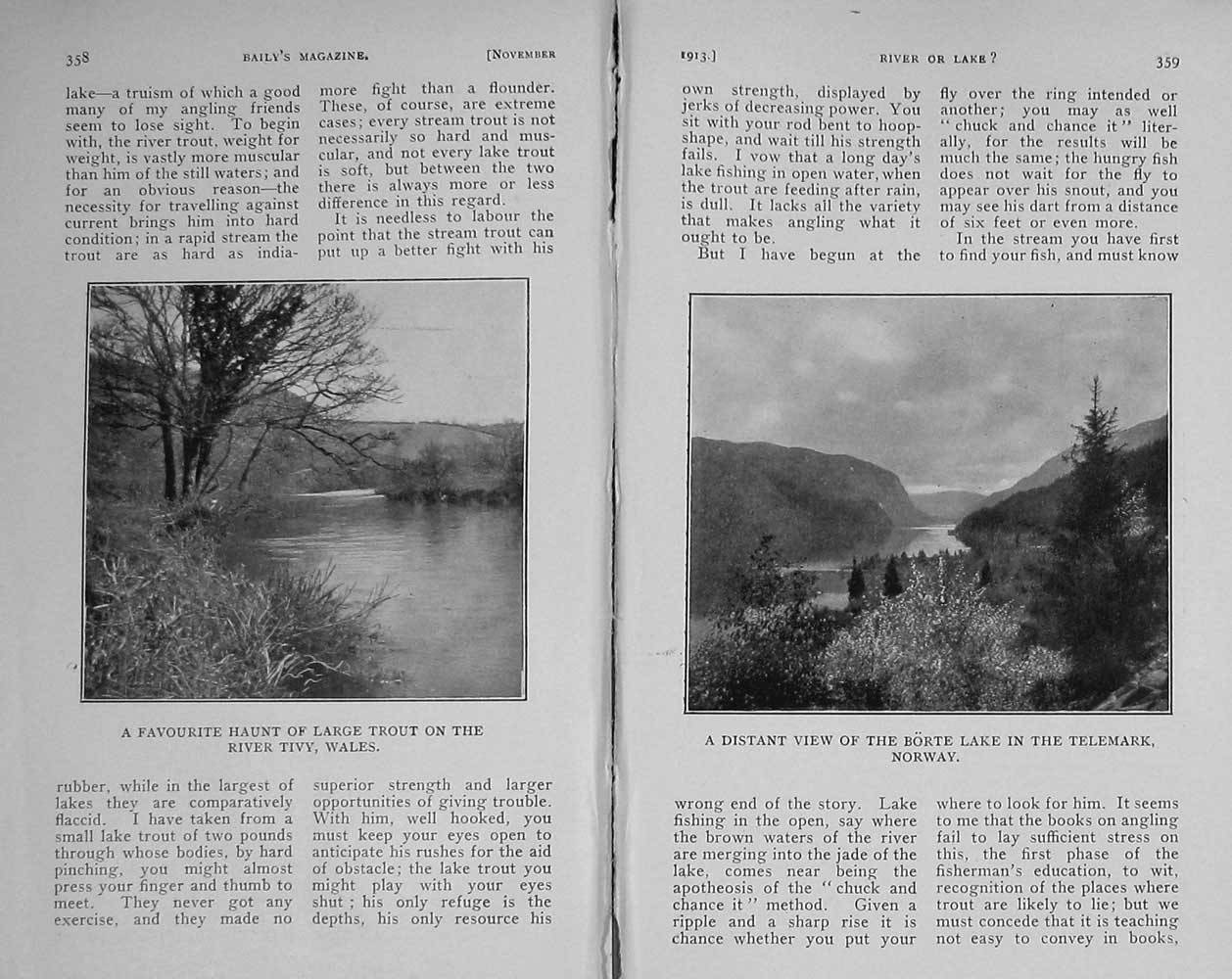 Old Antique Print 1913 Norway Fishing Trout Rauma Borte Lake Wales Tivy 20th