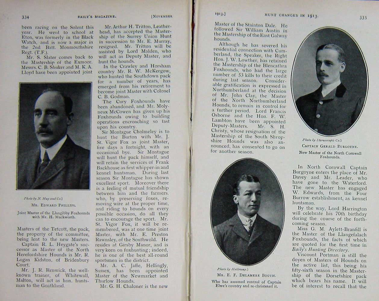 Original Old Antique Print 1913 Hunting Portrait Portal Milbank Heasman Hawkins