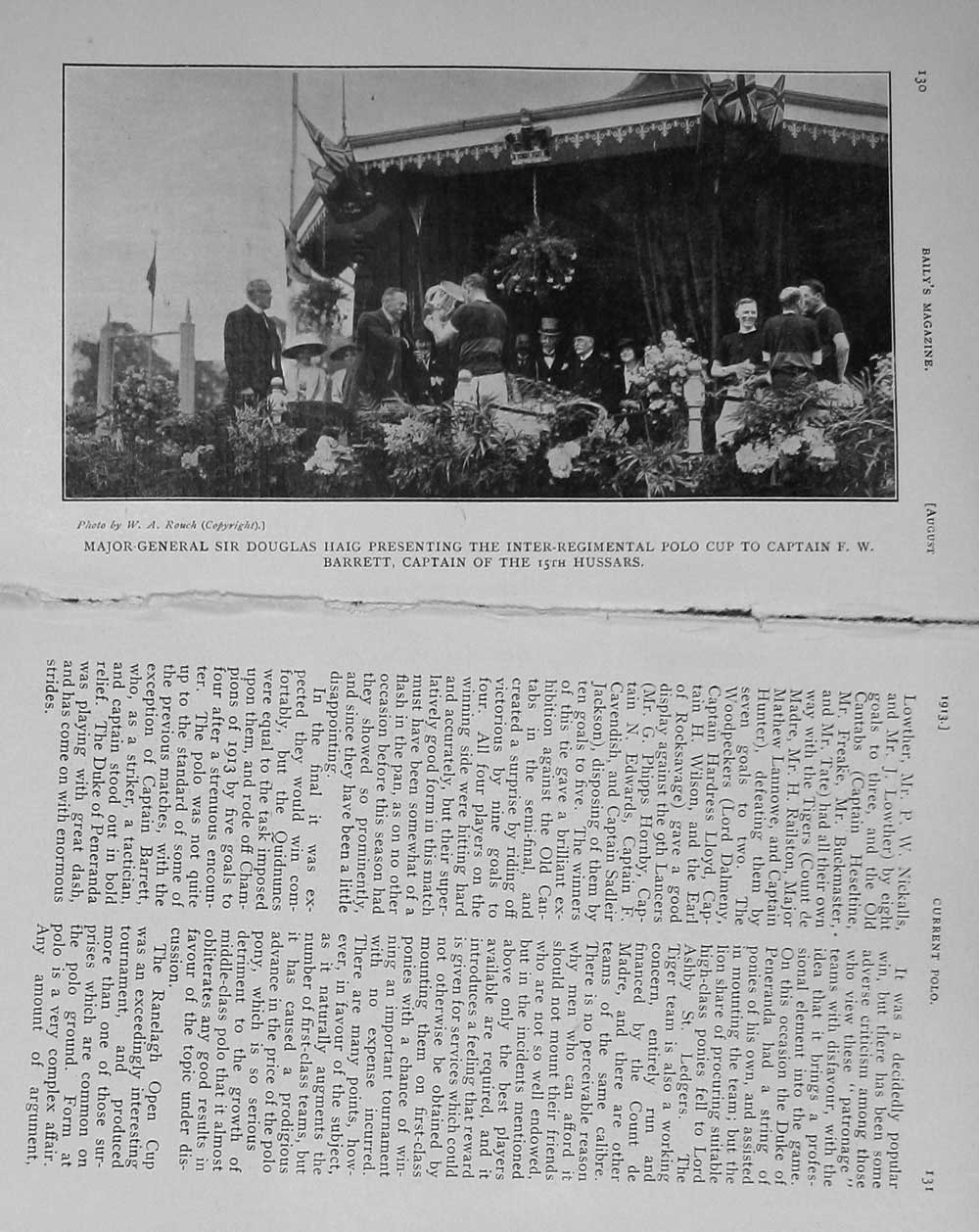 Old Antique Print 1913 Major-General Douglas Haig Polo Cup Barrett Sport 20th