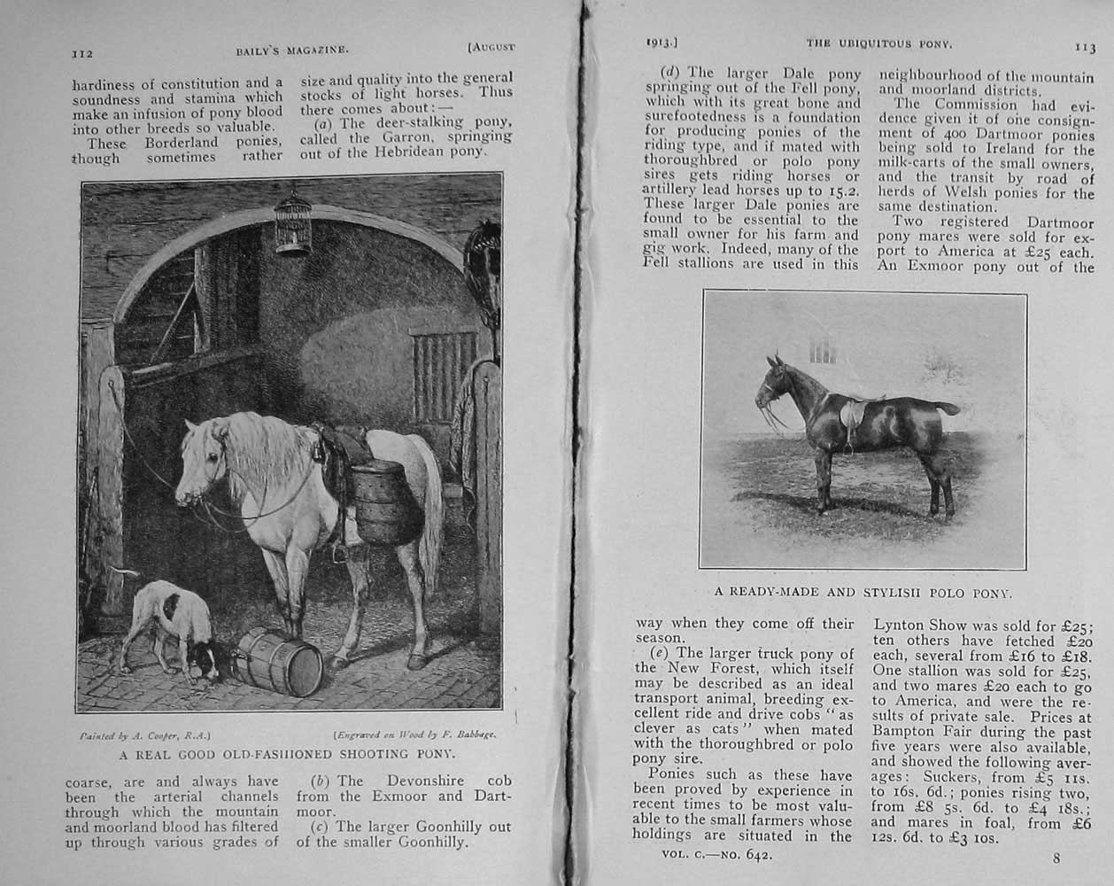 Original Old Antique Print 1913 Horses Pony Polo Children Vineyard 20th Century