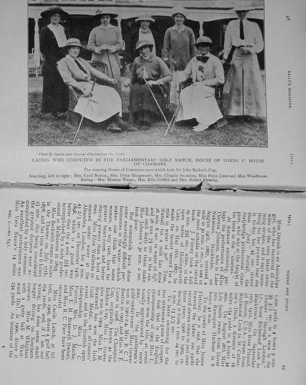 Old Antique Print 1913 Photograph Ladies Golf Sport House Commons Lords 20th