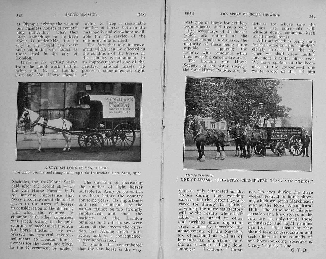 Old Antique Print 1913 Photograph Horse Show Schweppes Van Trios London 20th