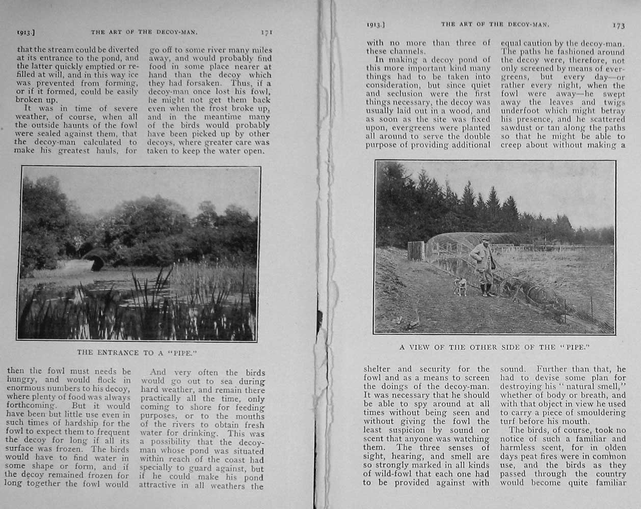 Original Old Antique Print 1913 Photograph Hunting Sport Ponds Man Pipe 20th