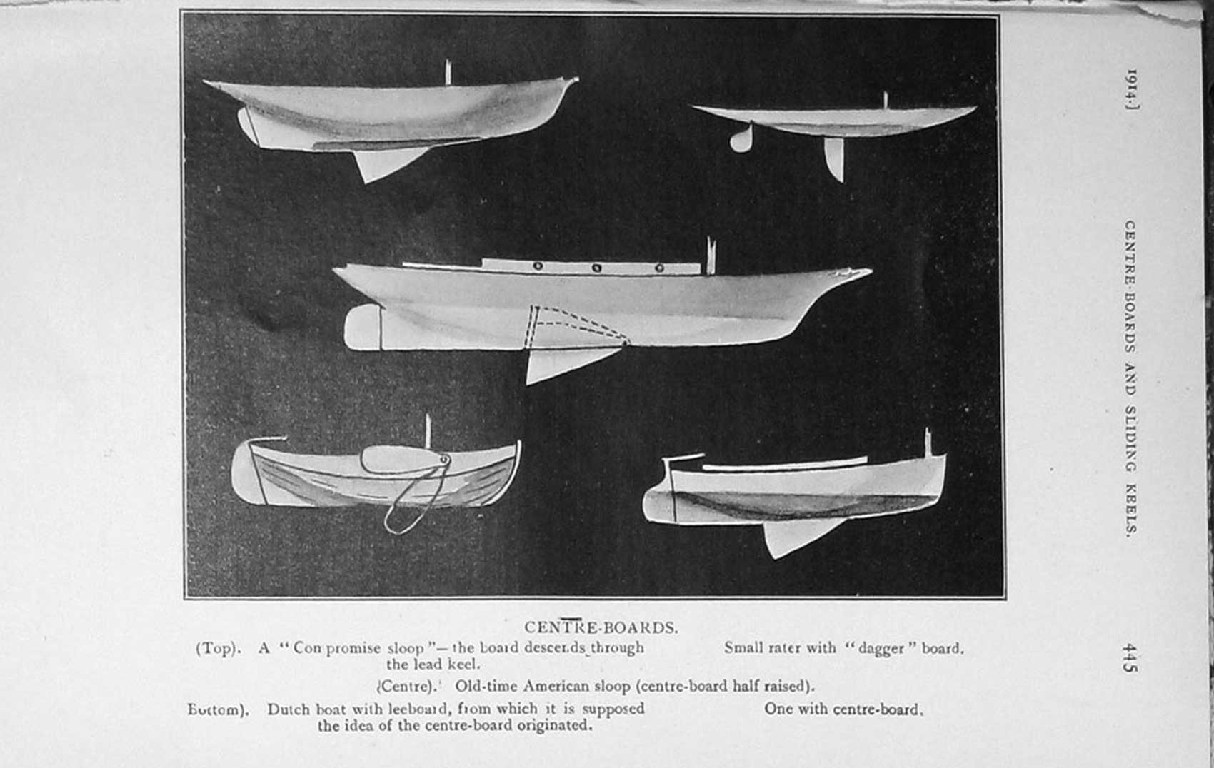 Original Old Antique Print 1914 Dutch Boat Leeboard Sloop Rater Dagger Sailing