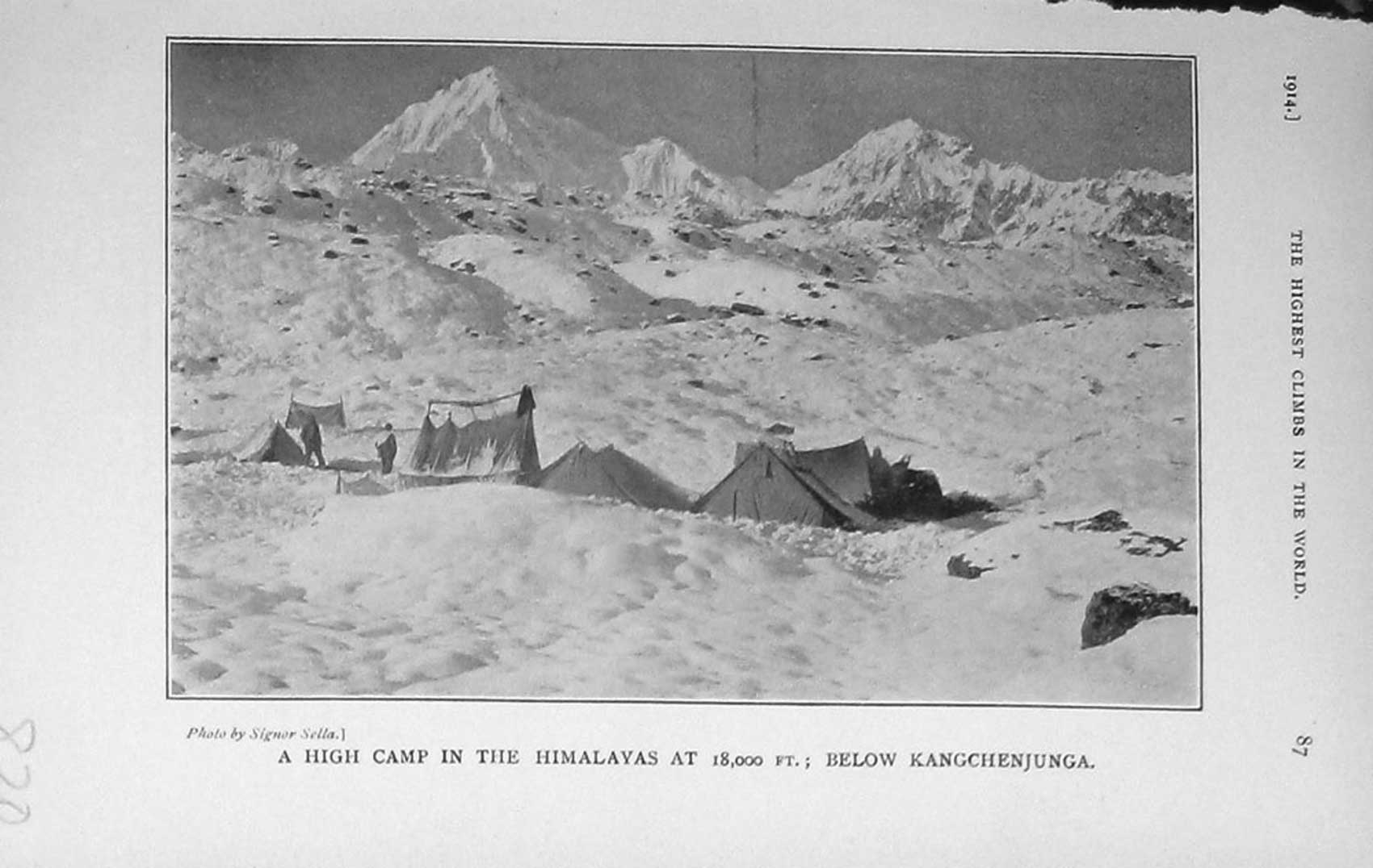 Original Old Antique Print 1914 High Camp Himalayas Kangchenjunga Mountain Snow