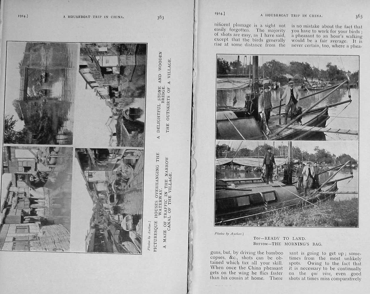 Old Antique Print 1914 Photograph Houseboat China Canal City Moat River 20th