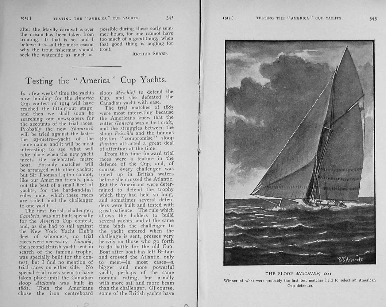 Old Antique Print 1914 American Yachts Sloop Mischief Boat Sailing Sport 20th