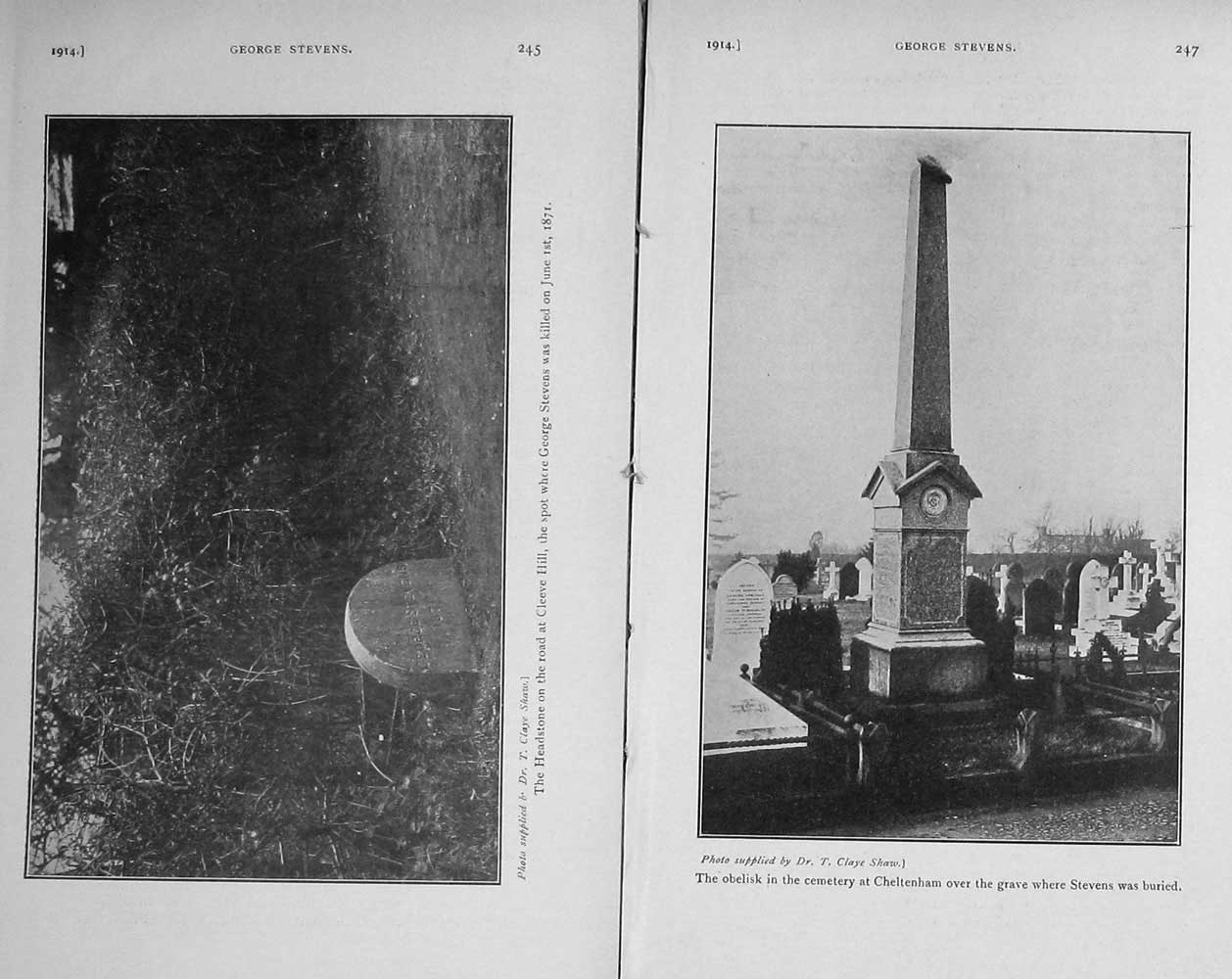 Old Antique Print 1914 Photograph George Stevens Cleeve Headstone Obelisk 20th