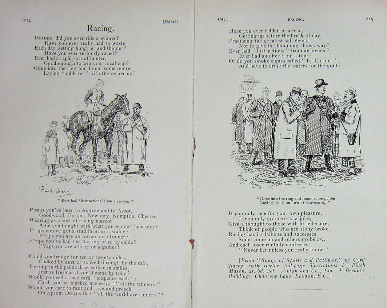 Original Old Antique Print 1914 Sketch Horse Racing Sport Jockey Baily'S 20th