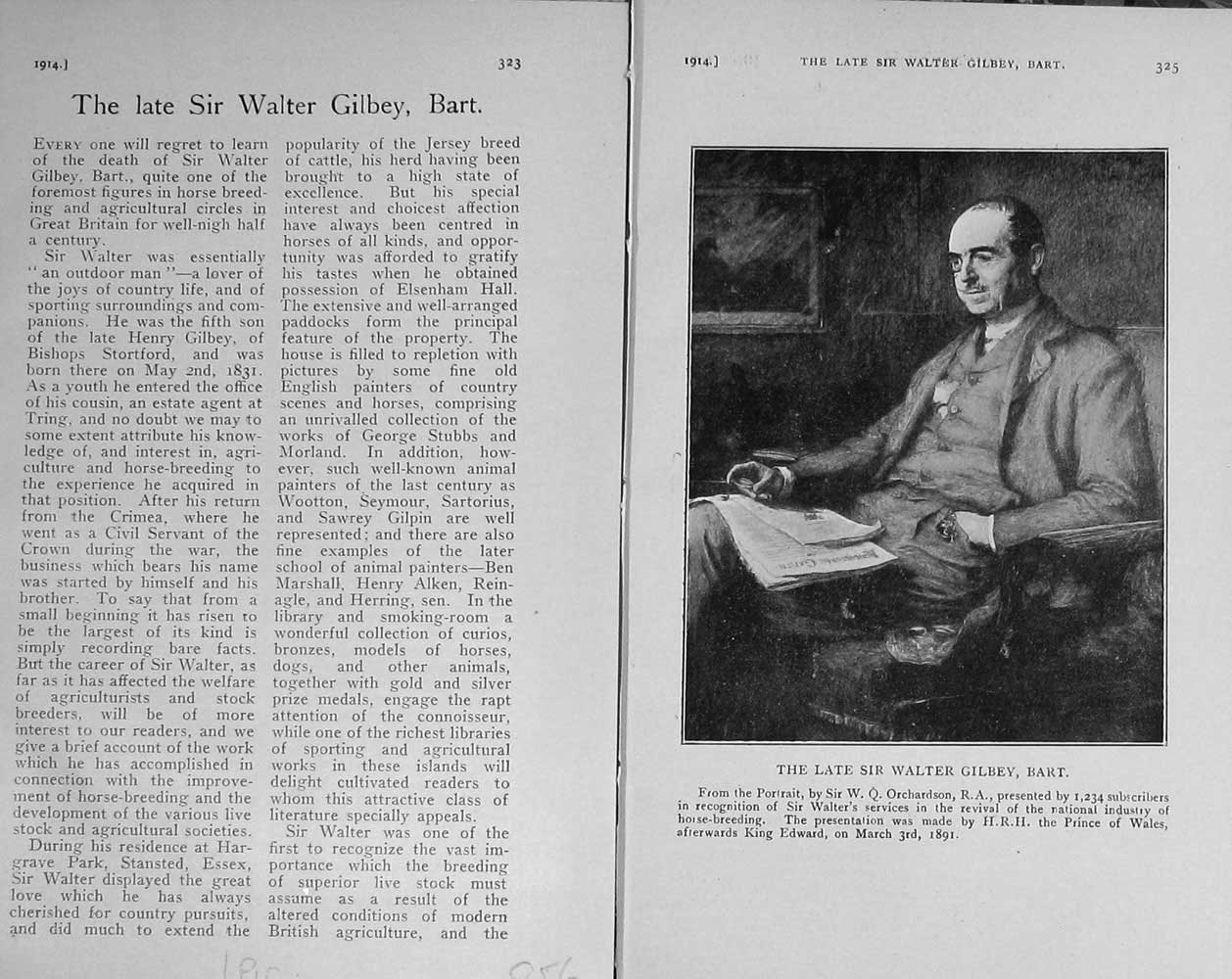 Original Old Antique Print 1914 Portrait Sir Walter Gilbey Bart Breeder 20th