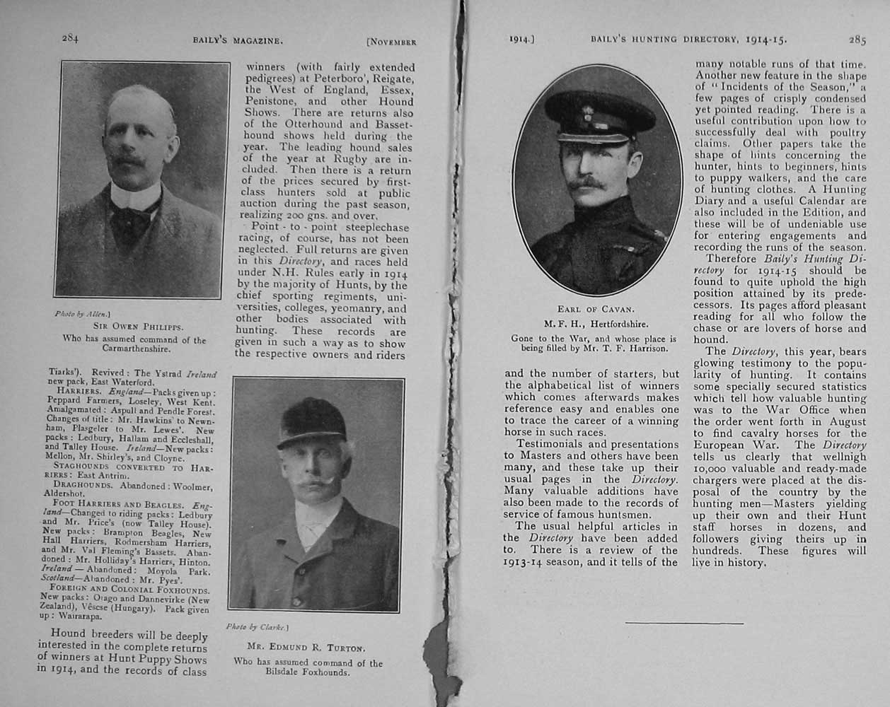 Original Old Antique Print 1914 Portrait Owen Philipps Edmund Turton Earl Cavan