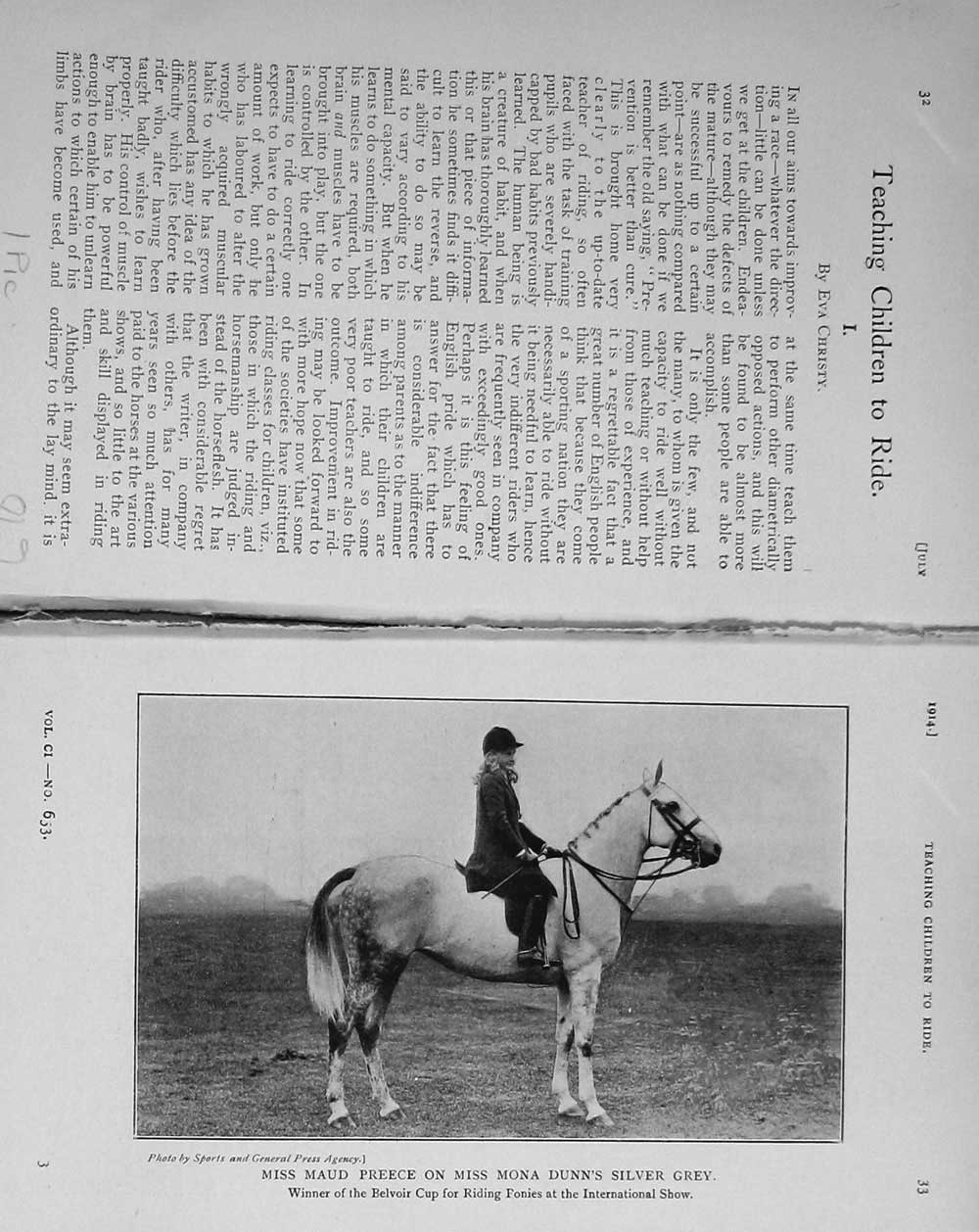 Original Old Antique Print 1914 Photograph Maud Preece Miss Mona Dunn Horse
