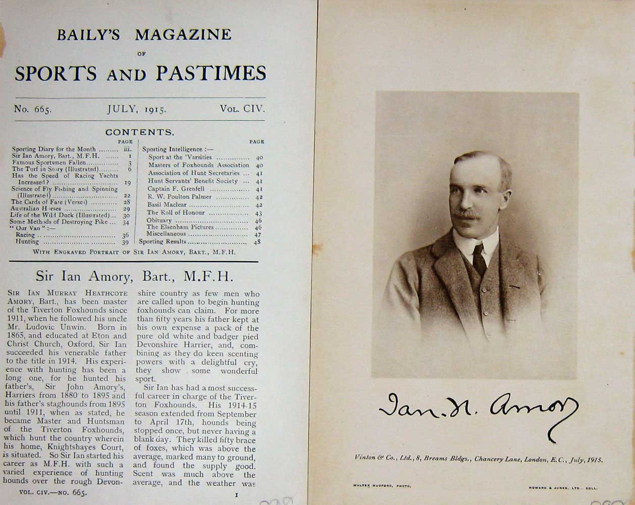 Original Old Antique Print 1915 Portrait Sir Ian Murray Heathcote Amory 20th