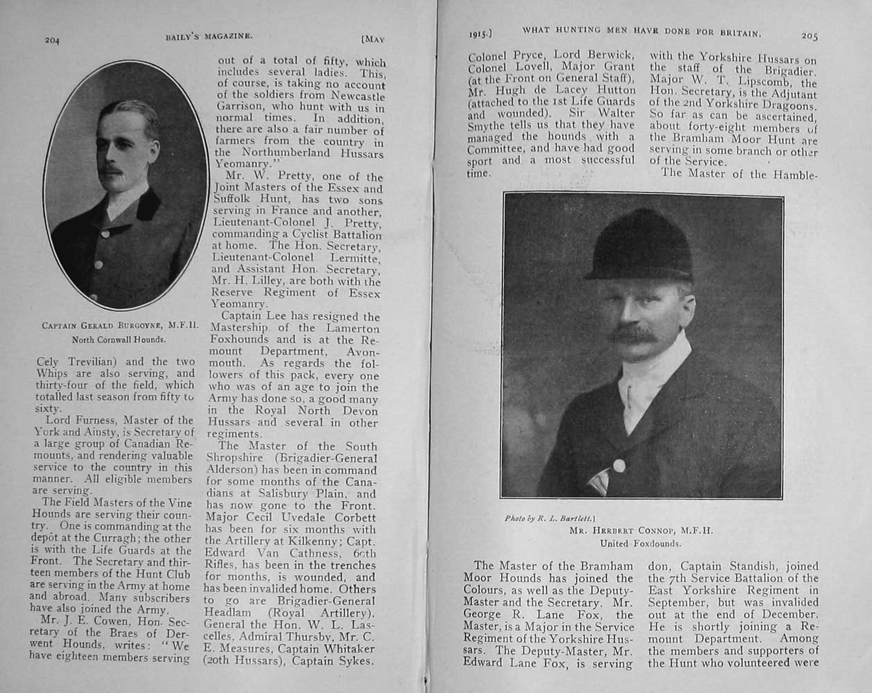Old Antique Print 1915 Fox Hunting Captain Heseltine Connop Burgoyne Men 20th