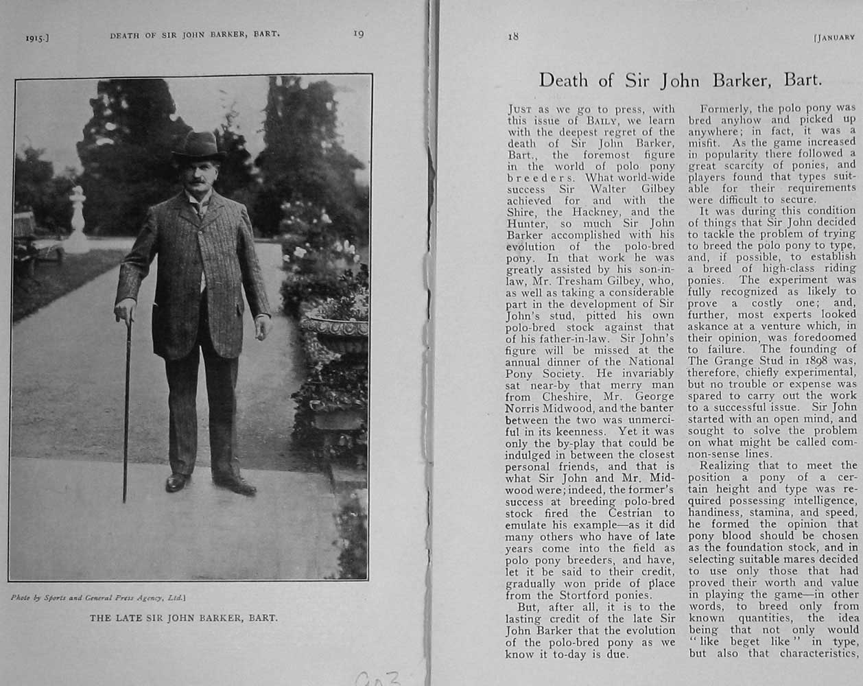 Original Old Antique Print 1915 Portrait Sir John Barker Bart Photograph 20th