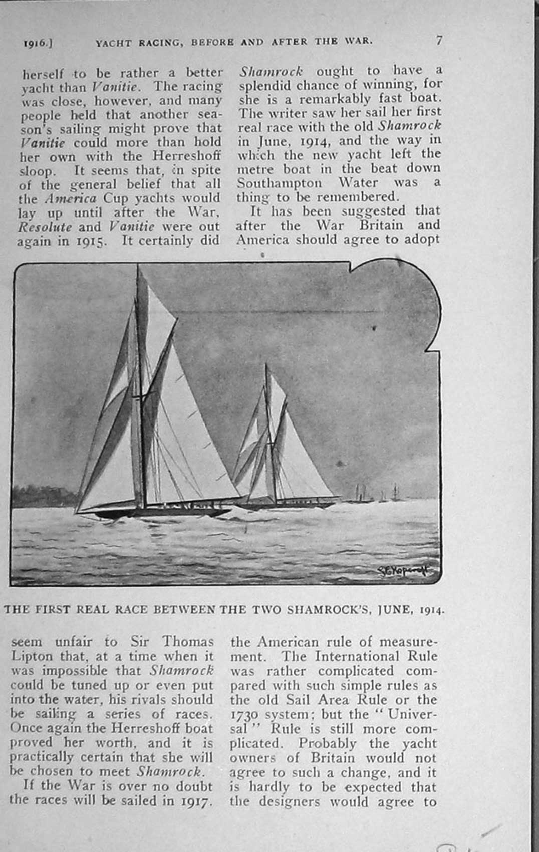 Original Old Antique Print 1916 Race Shamrock'S Boats Yachts Sailing 20th