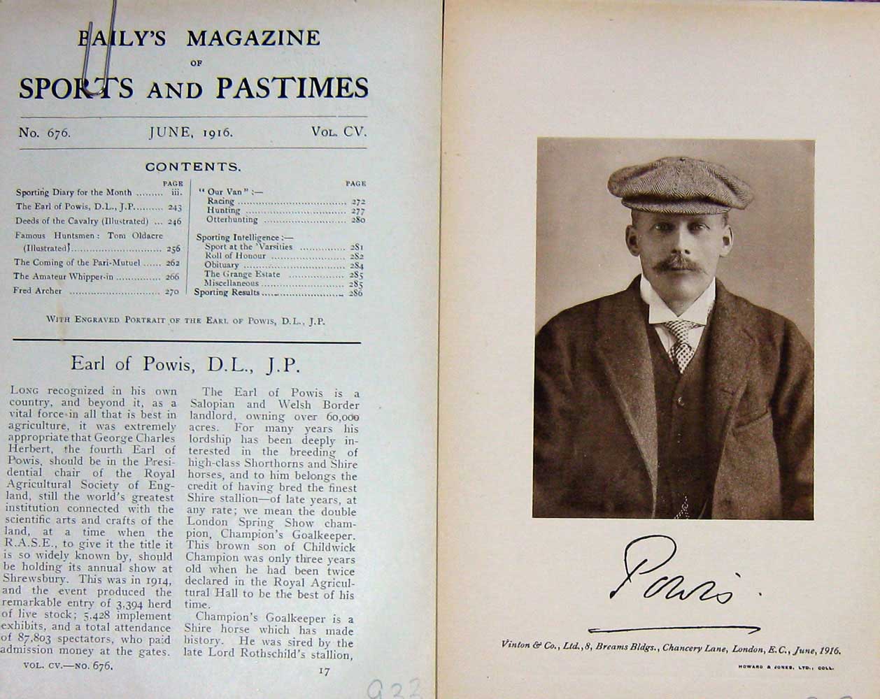 Original Old Antique Print 1916 Portrait Earl Powis George Charles Herbert 20th