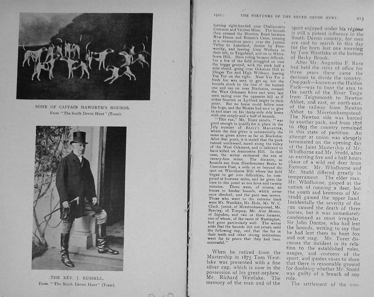 Old Antique Print 1916 Rev J. Russell Haworth Hounds Cup Westlake Hunting 20th
