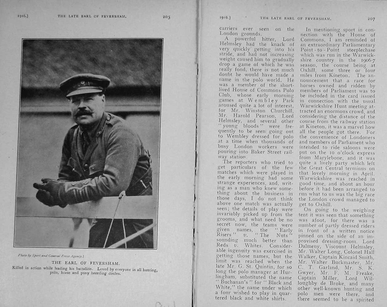 Original Old Antique Print 1916 Portrait Earl Feversham Horseman Sier 20th