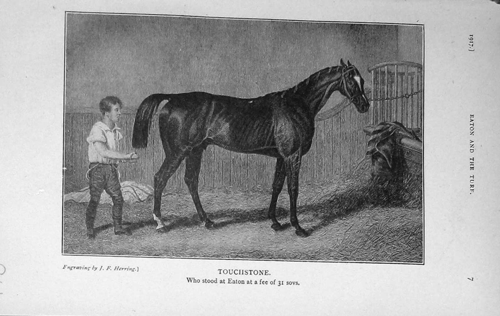 Original Old Vintage Print 1917 Touchstone Eaton Horse Stable Sport 20th