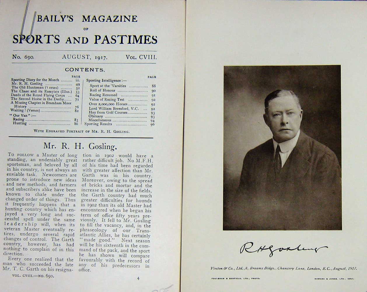Original Old Vintage Print 1917 Portrait Mr R.H Gosling Sportsman 20th Century