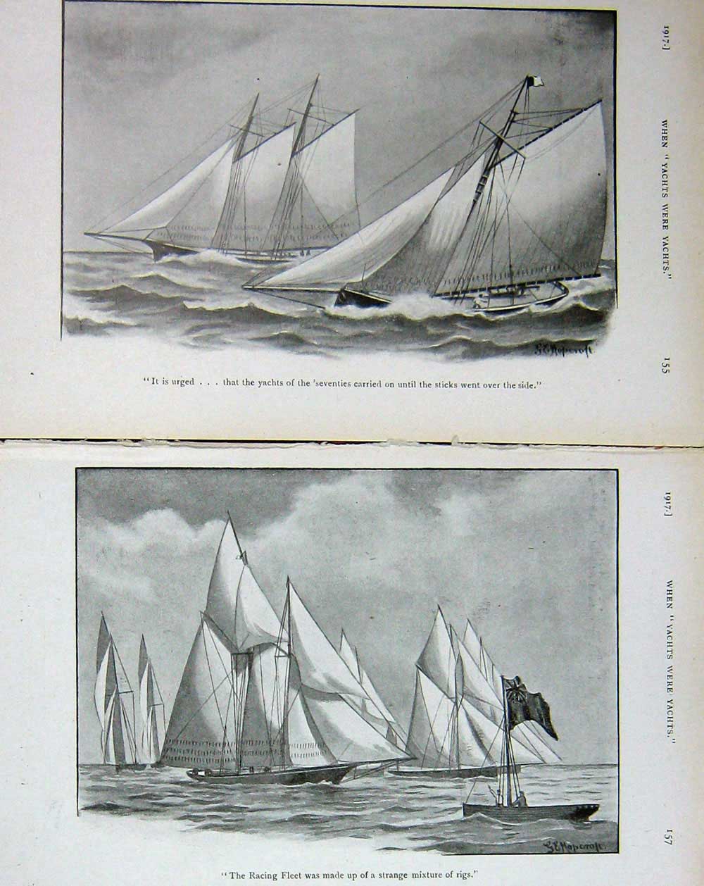 Original Old Vintage Print 1917 Yacht Racing Sport Sailing Boats 20th Century
