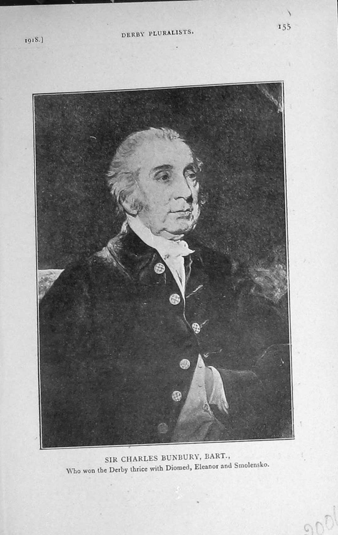 Original Old Vintage Print 1918 Portrait Sir Charles Bunbury Bart Sport 20th