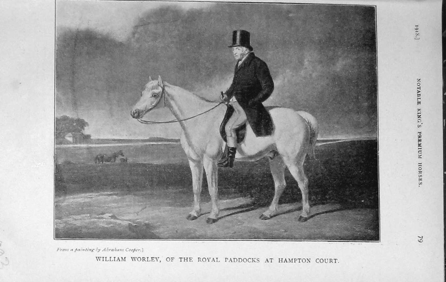 Old Vintage Print 1918 William Worley Horse Royal Paddocks Hampton Court 20th