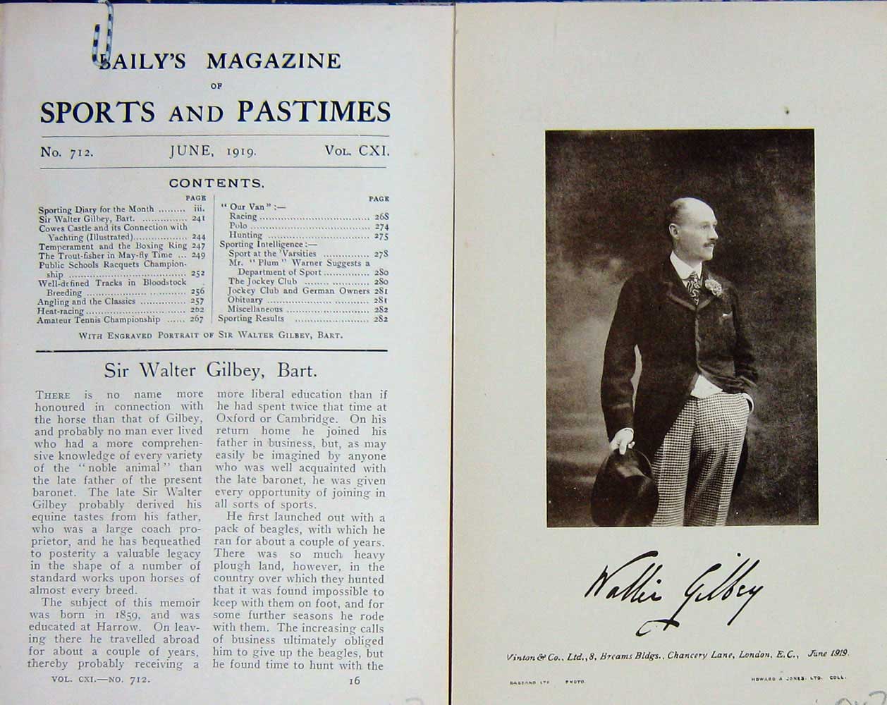 Original Old Vintage Print 1919 Portrait Sir Walter Gilbey Bart Photograph 20th