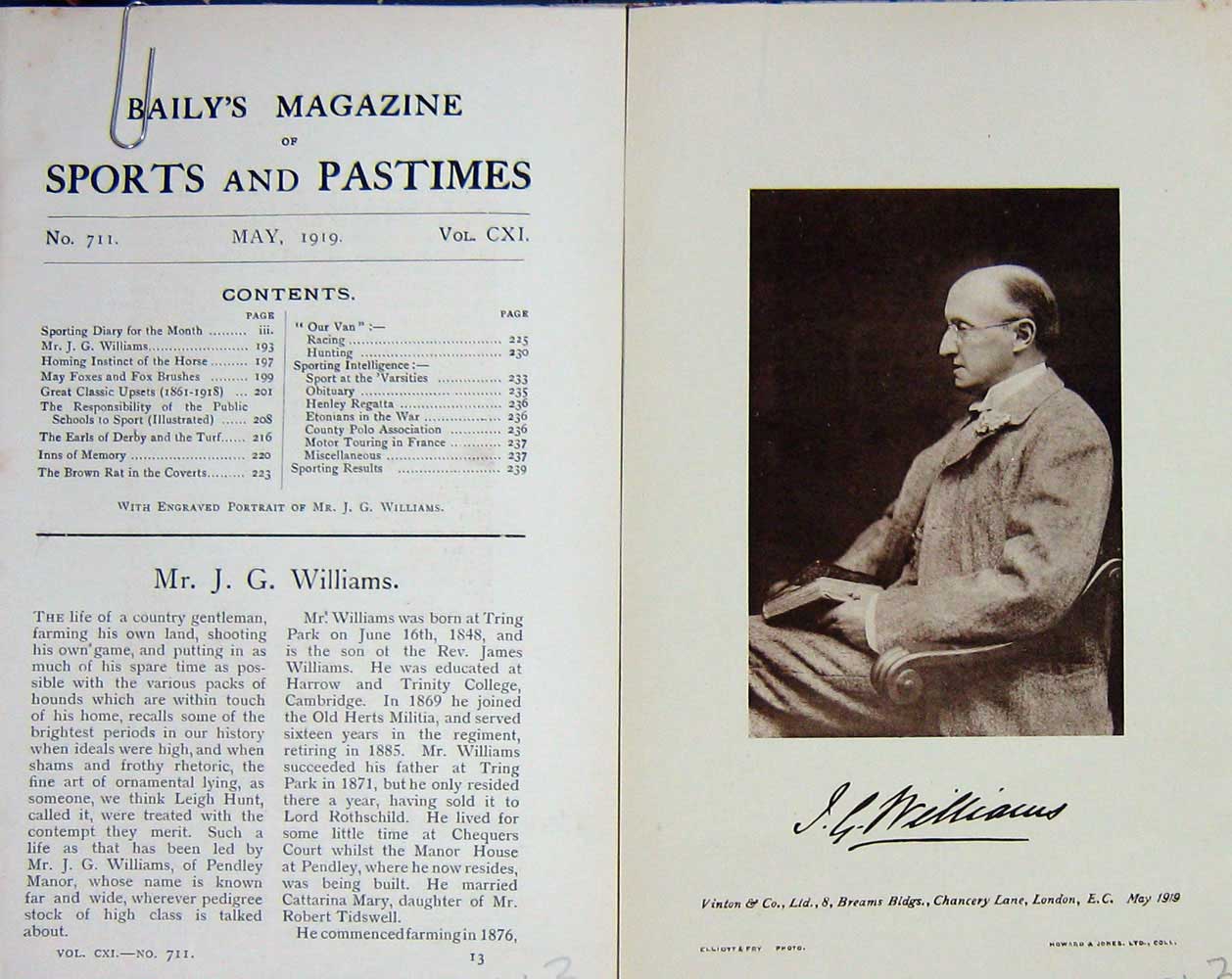 Original Old Vintage Print 1919 Portrait Mr J.G Williams Sportsman 20th Century