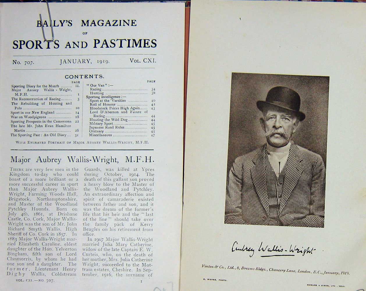 Original Old Vintage Print 1919 Portrait Major Aubrey Wallis-Wright Sport 20th