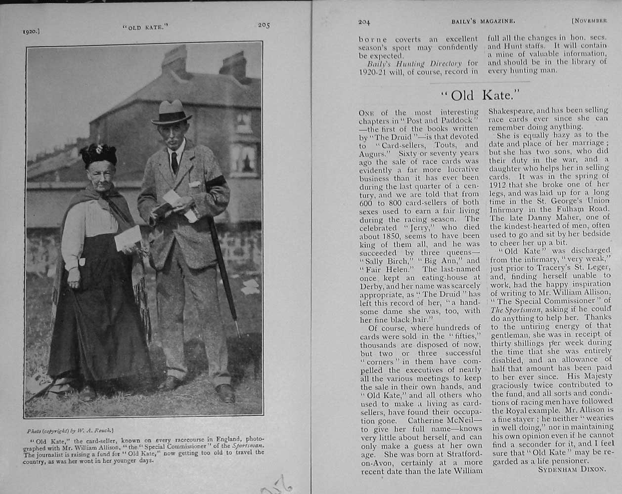 Original Old Vintage Print 1920 Portrait Mr William Allison Kate Card-Seller
