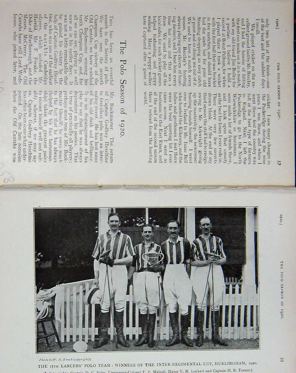 Old Vintage Print 1920 Portrait Lancers Polo Team Sport Boles Melvill Men 20th